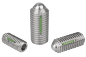 Poussoirs à ressort à six pans creux avec bille, inox, avec frein-filet - inch Poussoirs à ressort à six pans creux avec bille, inox, avec frein-filet - inch