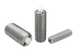 Pressori a molla con esagono incassato e puntale in POM, acciaio inox Pressori a molla con esagono incassato e puntale in POM, acciaio inox