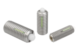 Poussoirs à ressort à six pans creux avec doigt d'appui en POM, inox, avec frein-filet - inch Poussoirs à ressort à six pans creux avec doigt d'appui en POM, inox, avec frein-filet - inch