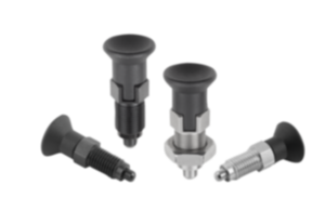 Premium - Arretierbolzen Stahl oder Edelstahl mit Kunststoff-Pilzgriff und zylindrischem Arretierstift  Premium - Arretierbolzen Stahl oder Edelstahl mit Kunststoff-Pilzgriff und zylindrischem Arretierstift