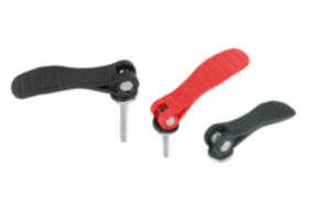 Leva eccentrica in plastica con filettatura interna ed esterna, rondella di pressione in plastica-metallo e vite prigioniera in acciaio o acciaio inox Leva eccentrica in plastica con filettatura interna ed esterna, rondella di pressione in plastica-metallo e vite prigioniera in acciaio o acciaio inox