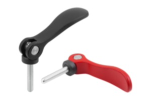 Leve eccentriche regolabili in alluminio con filettatura esterna, rondella di pressione in plastica e vite prigioniera in acciaio o acciaio inox Leve eccentriche regolabili in alluminio con filettatura esterna, rondella di pressione in plastica e vite prigioniera in acciaio o acciaio inox