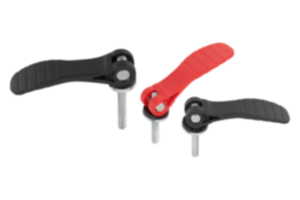 Leva eccentrica regolabile in plastica con filettatura esterna, rondella di pressione in plastica-metallo e vite prigioniera in acciaio o acciaio inox Leva eccentrica regolabile in plastica con filettatura esterna, rondella di pressione in plastica-metallo e vite prigioniera in acciaio o acciaio inox