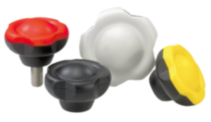 Pomelli a lobi in plastica con coperchio, inserto filettato in acciaio o acciaio inox Pomelli a lobi in plastica con coperchio, inserto filettato in acciaio o acciaio inox