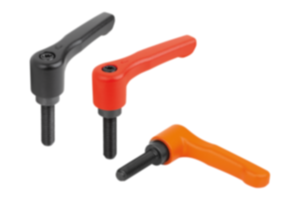 Clamping levers, die-cast zinc, flat with external thread, threaded pin black oxidised steel Clamping levers, die-cast zinc, flat with external thread, threaded pin black oxidised steel