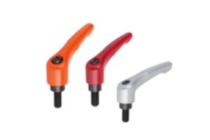 Leva di serraggio in zinco pressofuso con filettatura esterna, finitura satinata, inserto filettato in acciaio brunito Leva di serraggio in zinco pressofuso con filettatura esterna, finitura satinata, inserto filettato in acciaio brunito