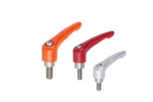 Clamping levers, die-cast zinc, with external thread, satin finish, threaded insert stainless steel Clamping levers, die-cast zinc, with external thread, satin finish, threaded insert stainless steel