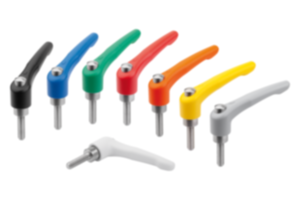 Clamping levers, die-cast zinc with external thread and protective cap, threaded pin stainless steel Clamping levers, die-cast zinc with external thread and protective cap, threaded pin stainless steel