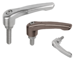 Clamping levers, electropolished or abrasive blasted stainless steel, with external thread, threaded insert stainless steel Clamping levers, electropolished or abrasive blasted stainless steel, with external thread, threaded insert stainless steel