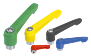 Leva di serraggio in plastica, con filettatura interna e ghiera dentata in zinco, inserto filettato in acciaio inox - inch Leva di serraggio in plastica, con filettatura interna e ghiera dentata in zinco, inserto filettato in acciaio inox - inch