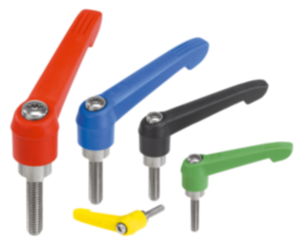 Leva di serraggio in plastica, con filettatura esterna e ghiera dentata in zinco, inserto filettato in acciaio inox - inch Leva di serraggio in plastica, con filettatura esterna e ghiera dentata in zinco, inserto filettato in acciaio inox - inch