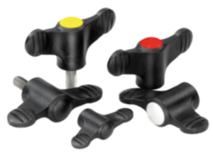 Dadi ad alette in plastica con coperchio, inserto filettato in acciaio o acciaio inox Dadi ad alette in plastica con coperchio, inserto filettato in acciaio o acciaio inox