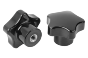 Pomello a lobi in plastica (resina termoindurente) con filettatura interna, inserto filettato in acciaio o acciaio inox Pomello a lobi in plastica (resina termoindurente) con filettatura interna, inserto filettato in acciaio o acciaio inox