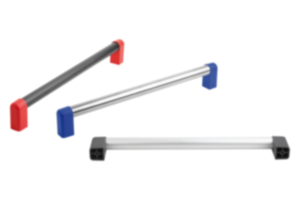 Maniglie tubolari in alluminio o acciaio inox con supporti laterali in plastica Maniglie tubolari in alluminio o acciaio inox con supporti laterali in plastica