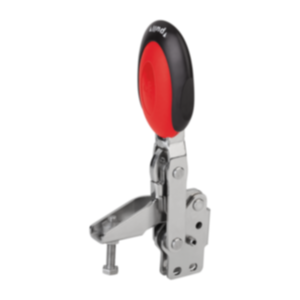Sauterelle à levier vertical avec verrouillage de sécurité avec embase verticale et broche de pression réglable, Inox Sauterelle à levier vertical avec verrouillage de sécurité avec embase verticale et broche de pression réglable, Inox