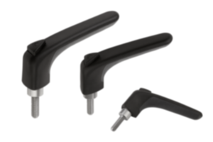 Clamping levers, plastic, ergonomic, with external thread, threaded pin blue passivated steel Clamping levers, plastic, ergonomic, with external thread, threaded pin blue passivated steel