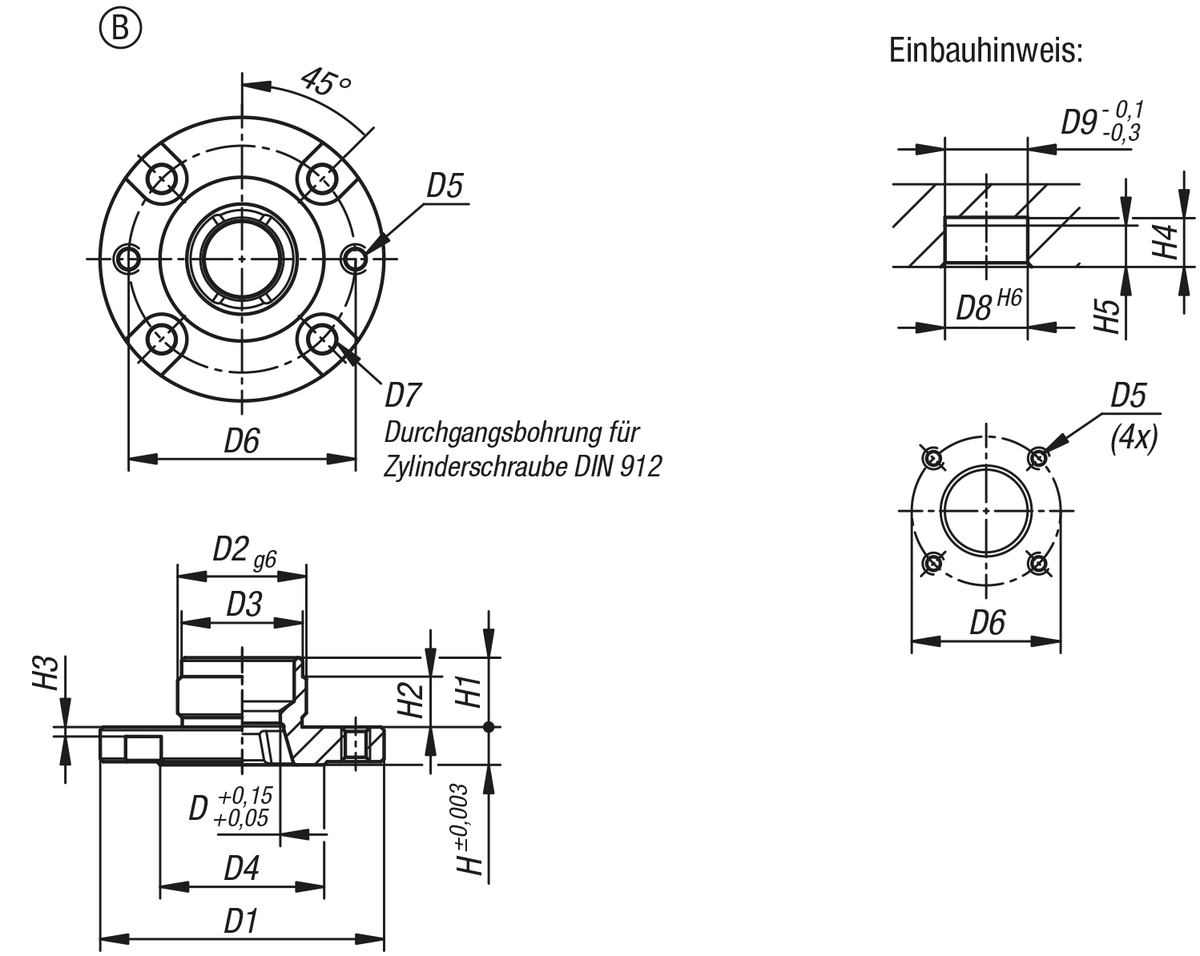 Aufnahmebuchsen für Positionierzylinder pneumatisch, Form B