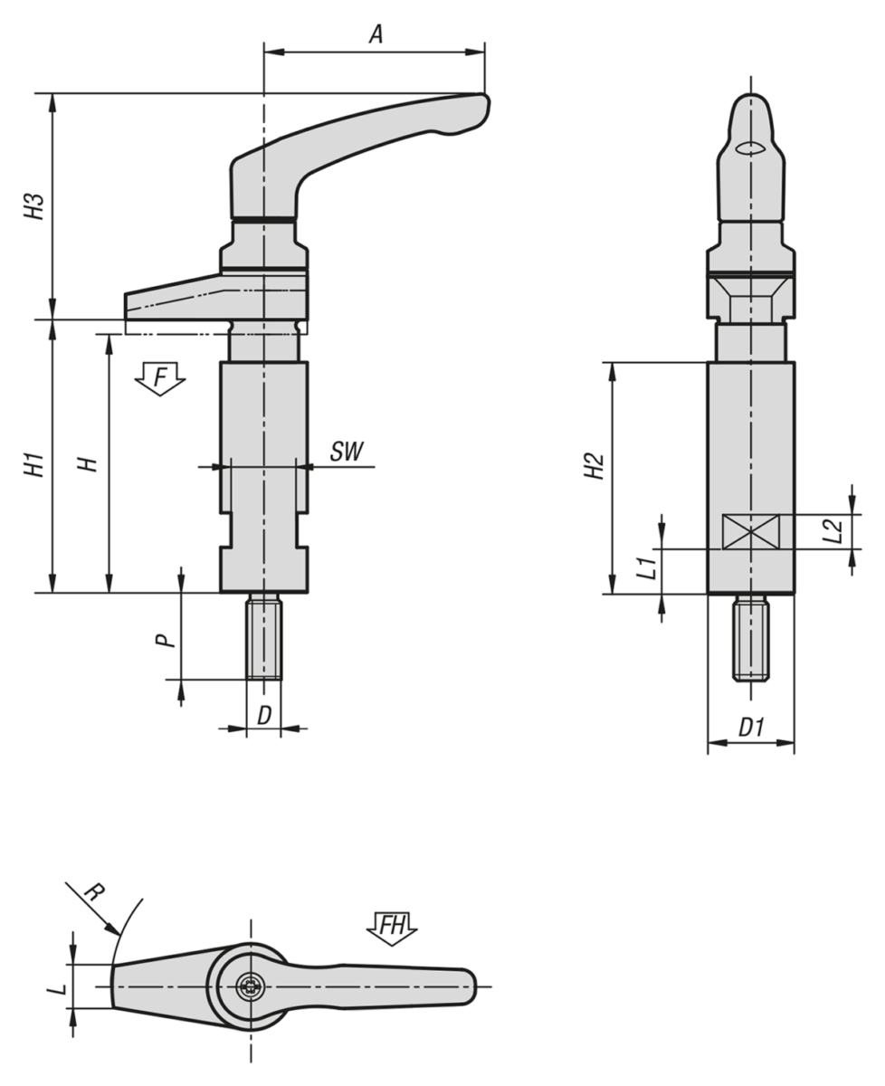 Spannhaken mit Bund und Klemmhebel mit Spannkraftverstärker