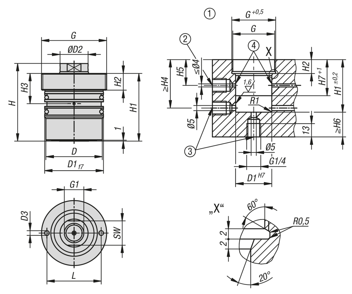 Einschraubzylinder hydraulisch doppelt wirkend