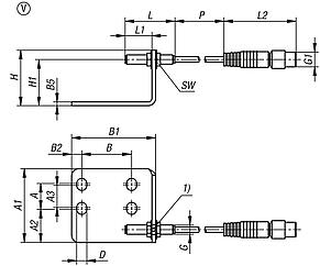 Sensori di stato acciaio inox con supporto, forma V 
per ginocchiera di serraggio rapida verticale.