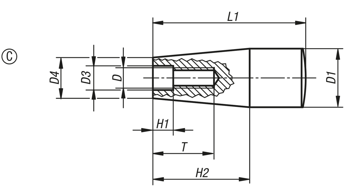 Konusgriffe mit Pressstoffgewinde, Form C