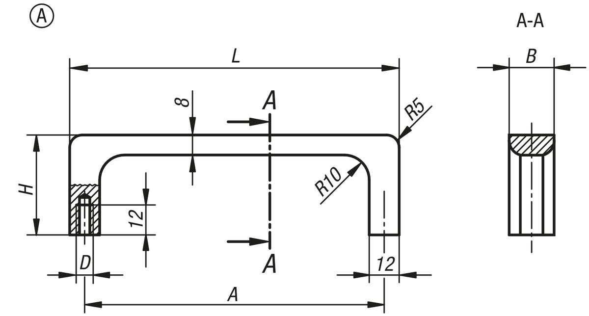 Bügelgriffe Aluminium schmal mit gleichbleibender Breite