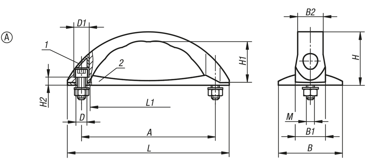 Bogengriffe, Form A, mit Grundplatte