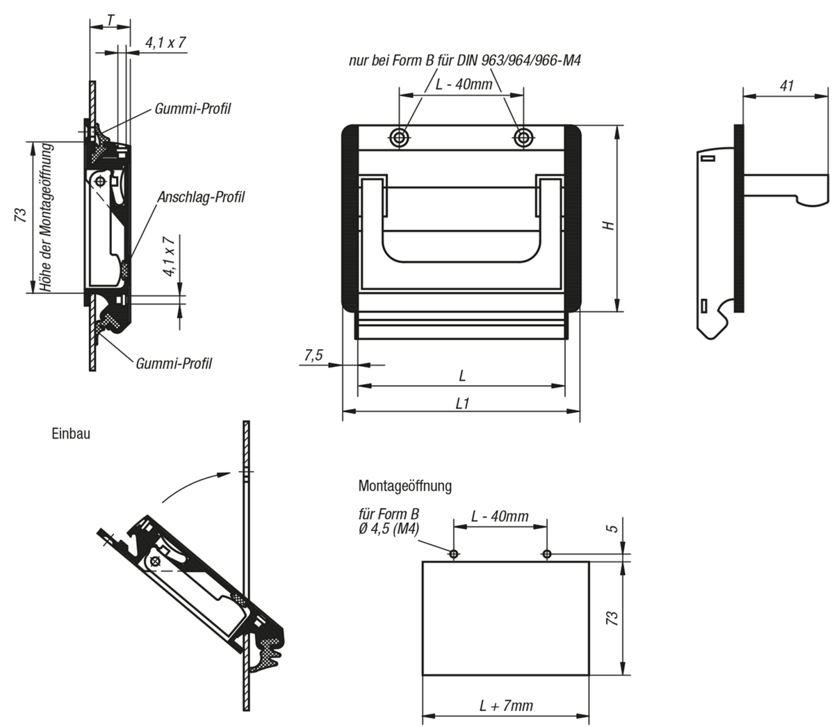 Schalengriffe Aluminium klappbar, Befestigung durch 2 Schrauben