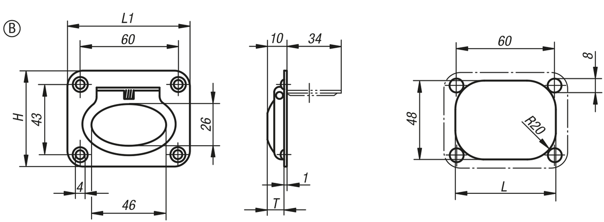 Schalengriffe klappbar Edelstahl, Form B