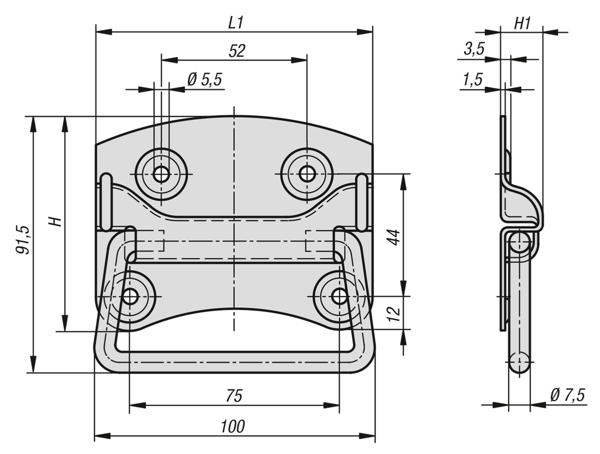 Maniglie a cerniera in acciaio inox DIN 3136