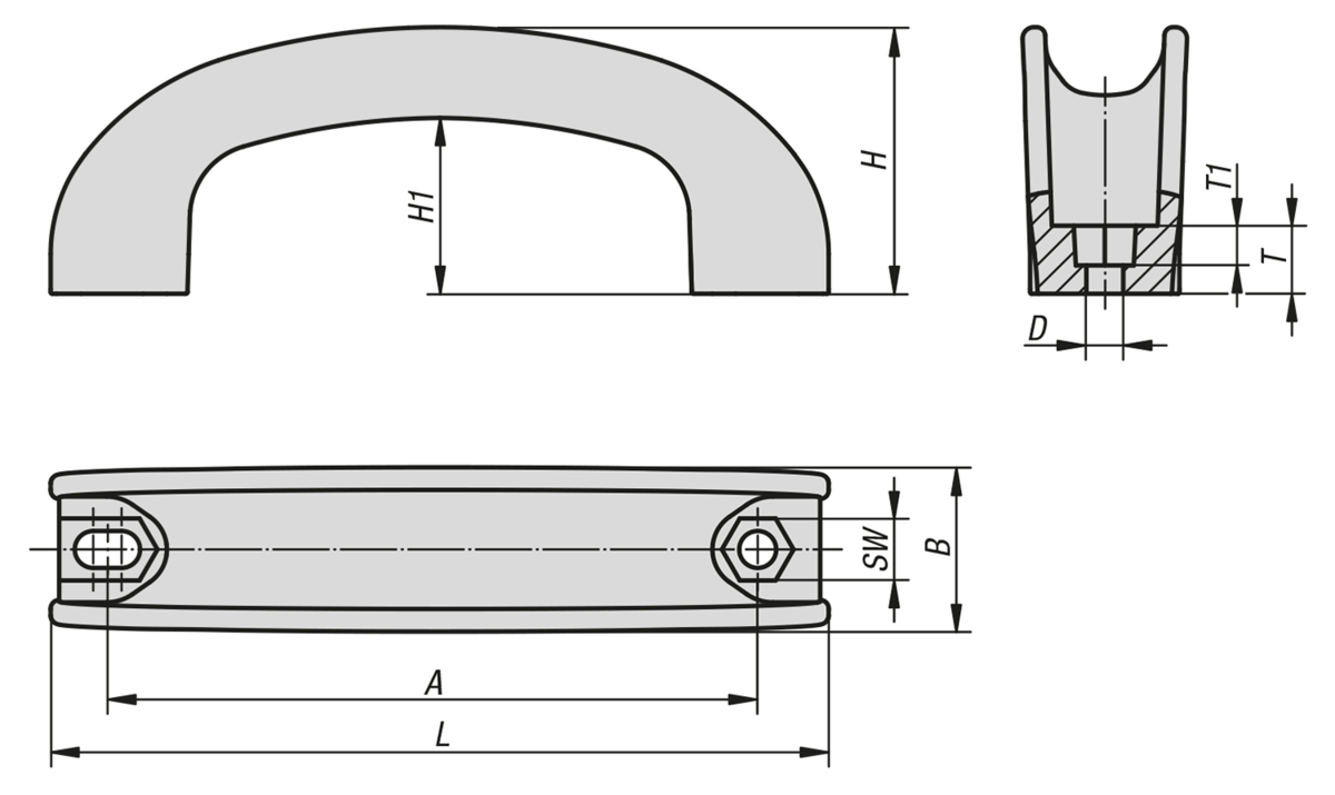 Maniglie ad arco in plastica con profilo a U