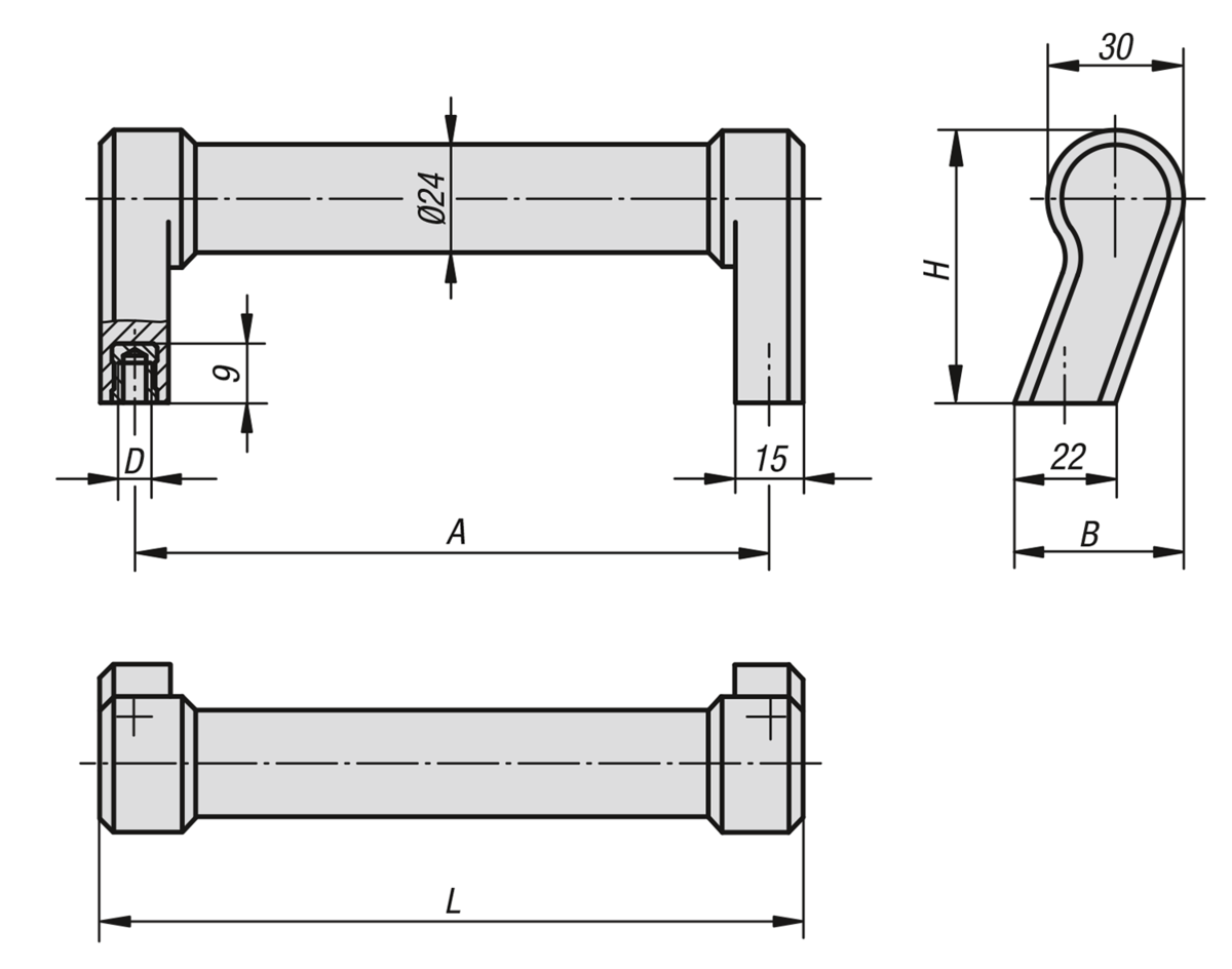 Maniglie a staffa in plastica, inclinate