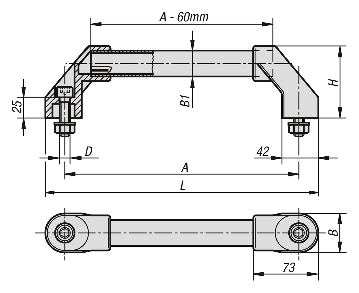 Poignées tubulaires en aluminium ou en inox avec embout en plastique et biseau des deux côtés