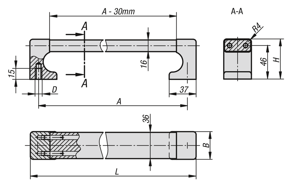 Maniglie a staffa in alluminio quadrate