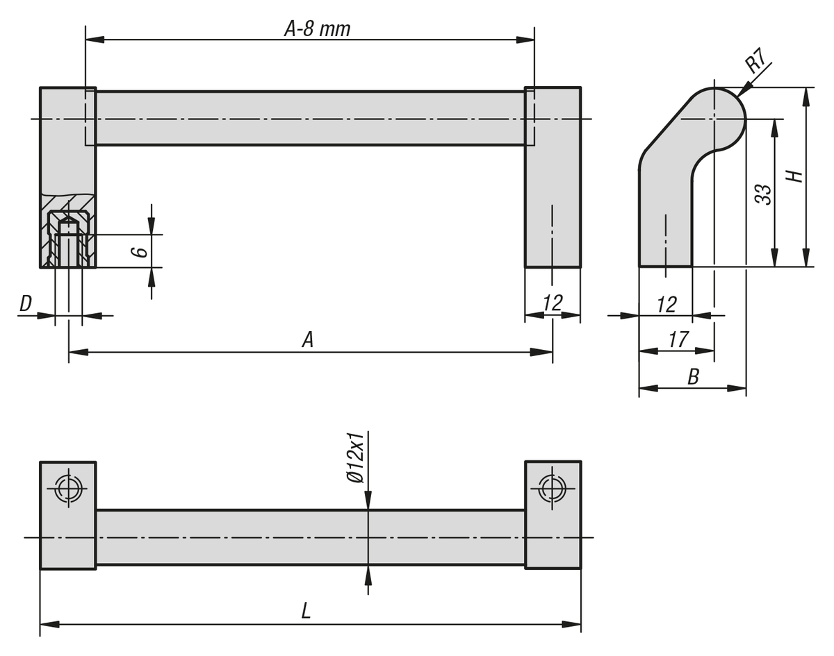 Rohrgriffe Aluminium abgewinkelt mit Kunststoff-Griffschenkel