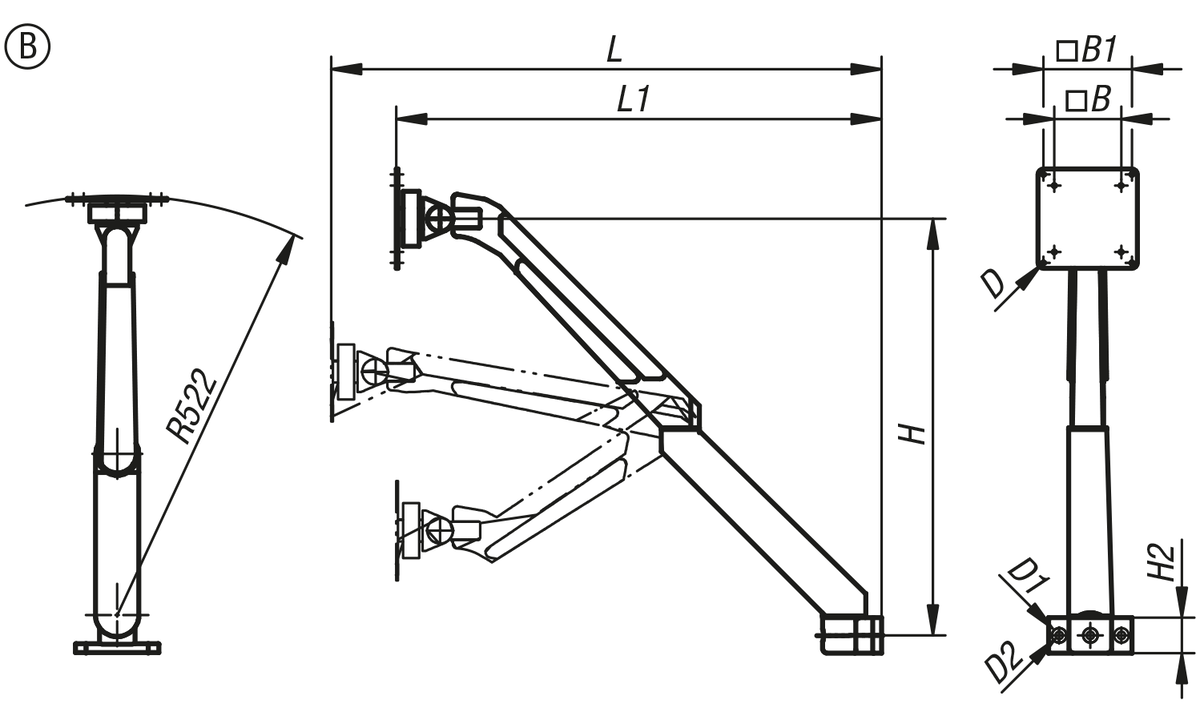 Monitorhalterung Aluminium, höhenverstellbar
4 oder 5 Achsen, Form B, 5 Achsen