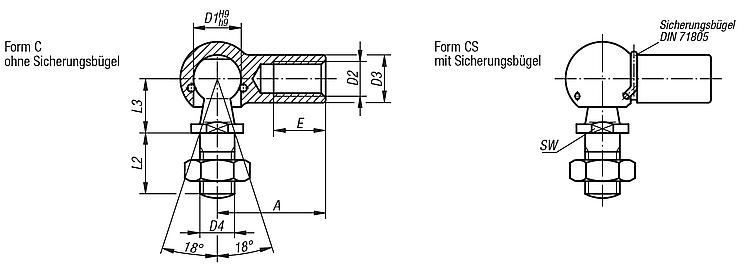 Winkelgelenke DIN 71802 Form CS mit Gewindezapfen