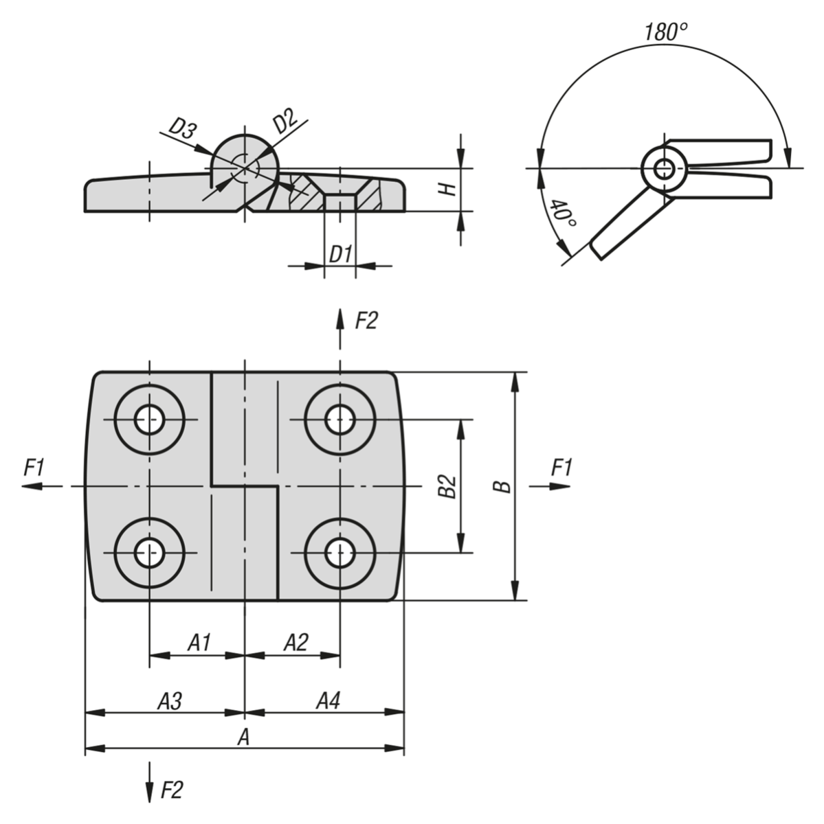 Charnièredégondable en thermoplastique, à gauche