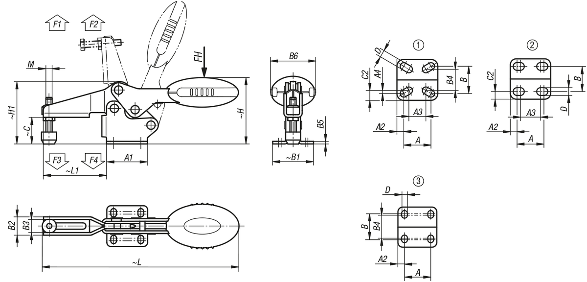 Schnellspanner antistatisch horizontal mit waagrechtem Fuß und verstellbarer Andruckspindel