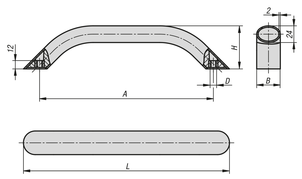 Rohrgriffe Aluminium oval